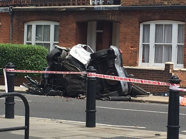  The aftermath of the crash shows the wreckage after the couple crashed at high-speed as they were pursued by police