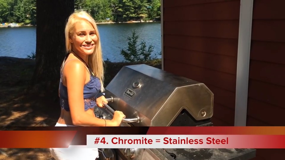  Model and host Theresa talks about chromite while she flaunts her bum beside a barbecue