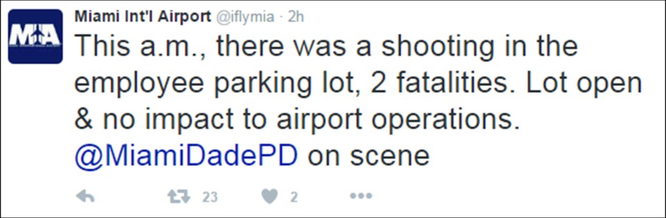  The airport tweeted that the shooting had not affected flights and its employee parking lot remained open