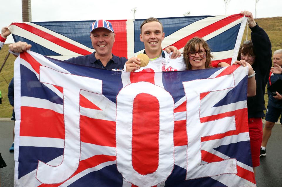  Britain's Joe Clarke with his family and the Union Flag