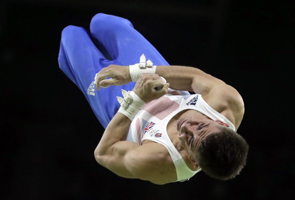  Whitlock performs on the rings during his impressive evening in the artistic gymnastics