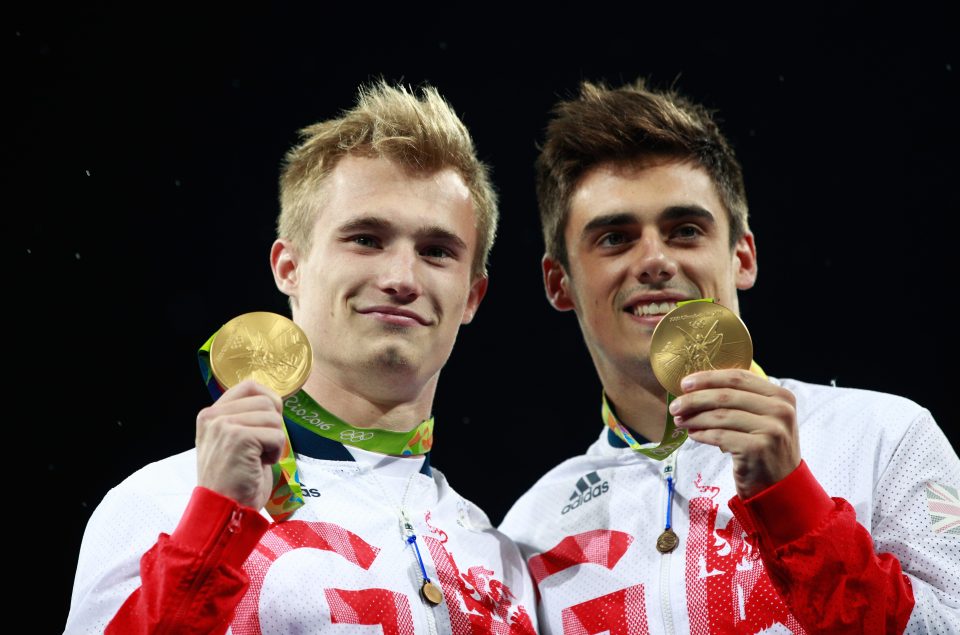  Gold medallists Jack Laugher and Chris Mears of Great Britain pose during the medal ceremony for the Men's Diving Synchronised 3m Springboard Final