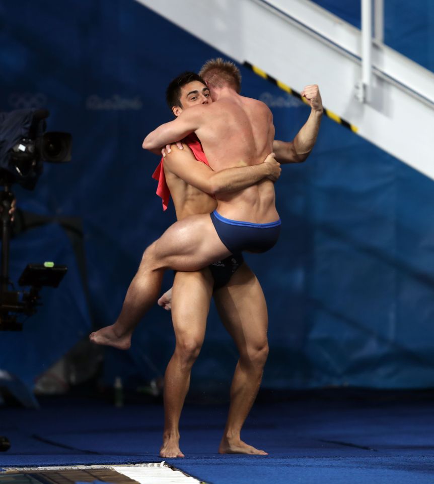  Jack Laugher and Chris Mears hug it out after storming to gold in the diving