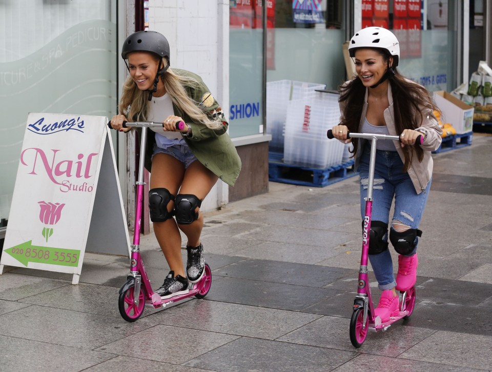 Chloe and Courtney zoomed along on pink scooters