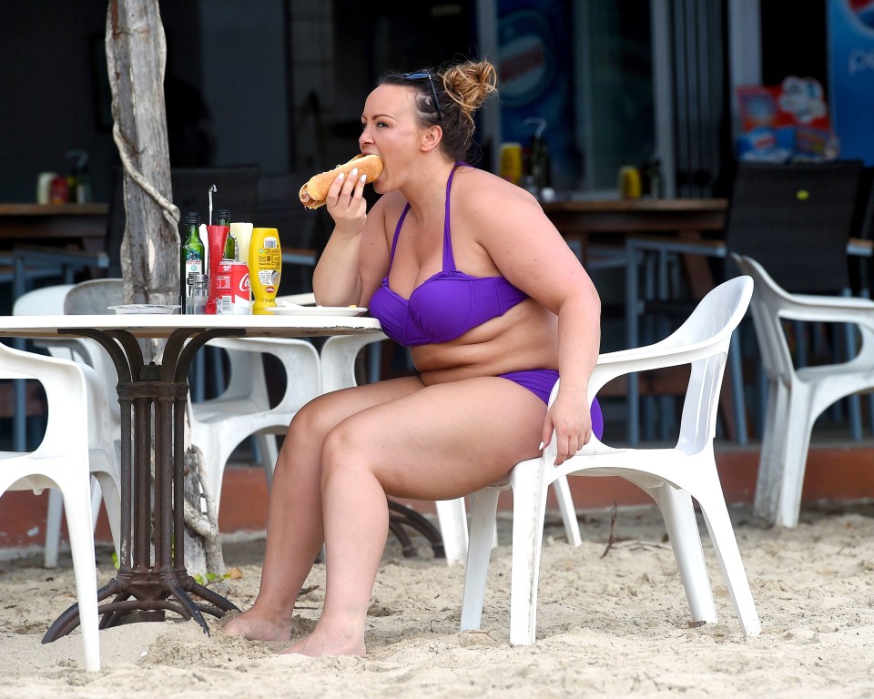  Chanelle Hayes was seen eating a hotdog while on holiday in Ibiza