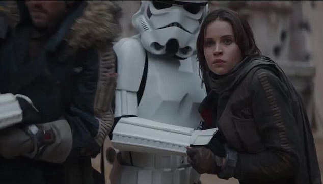  Jyn is seen being protected by a Stormtrooper in the trailer