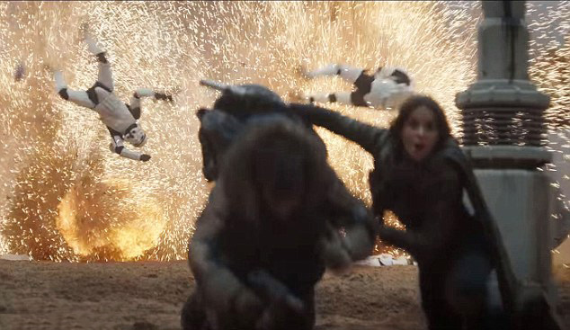  Jyn is seen in the midst of an explosion at one point