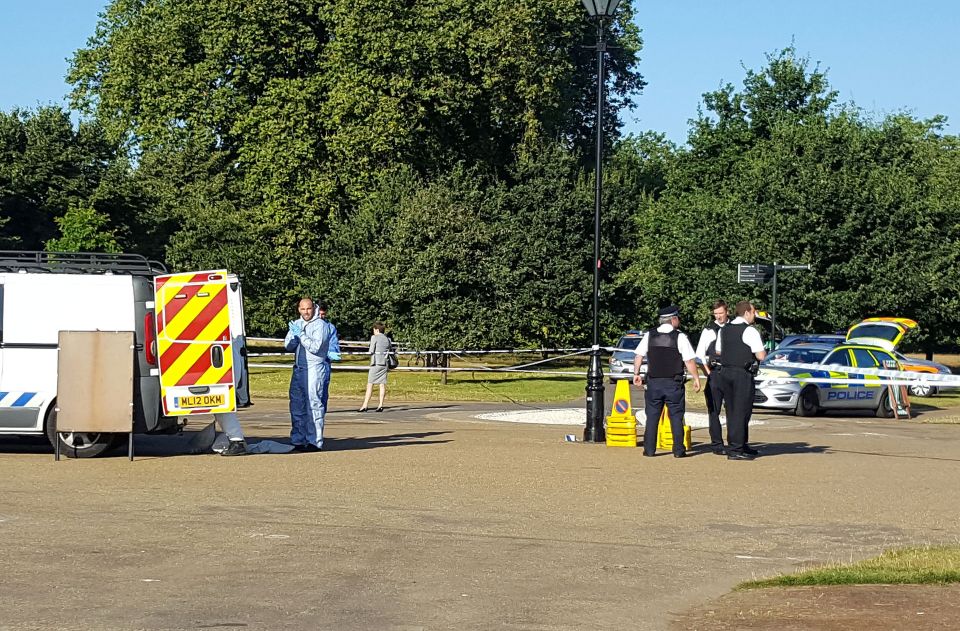  Police teams work at the scene close to Speakers' Corner in London's Hyde Park