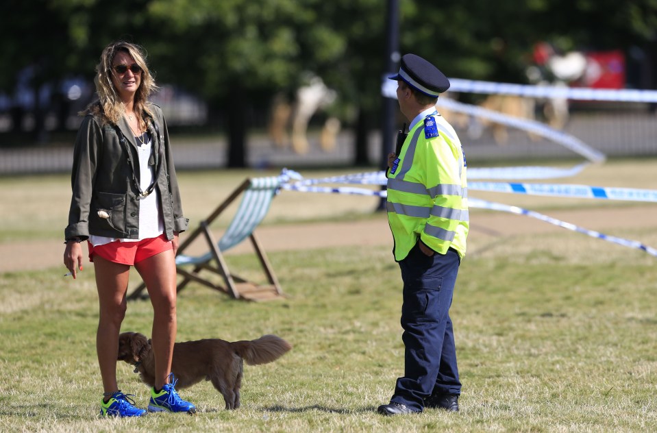  An officer speaks to a member of the public in London's Hyde Park