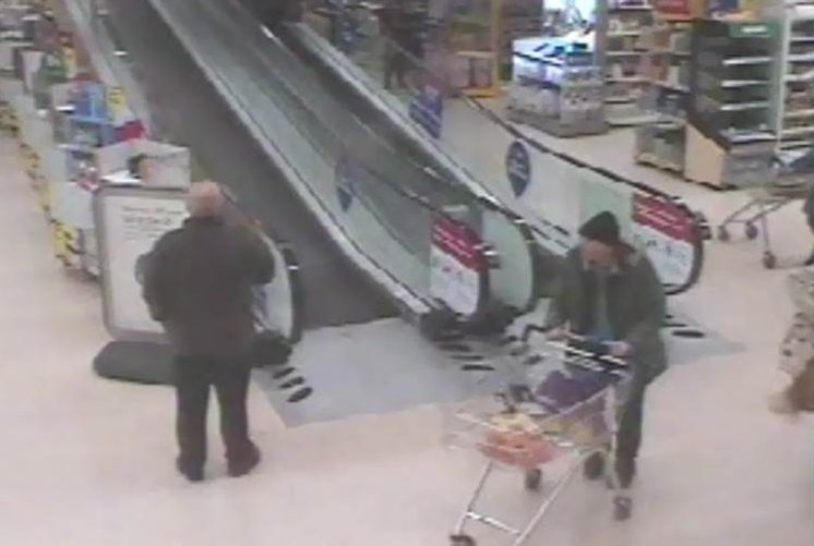  Walsh, (wearing hat) was seen on CCTV at branch of Tesco's buying knife used to kill Sadie