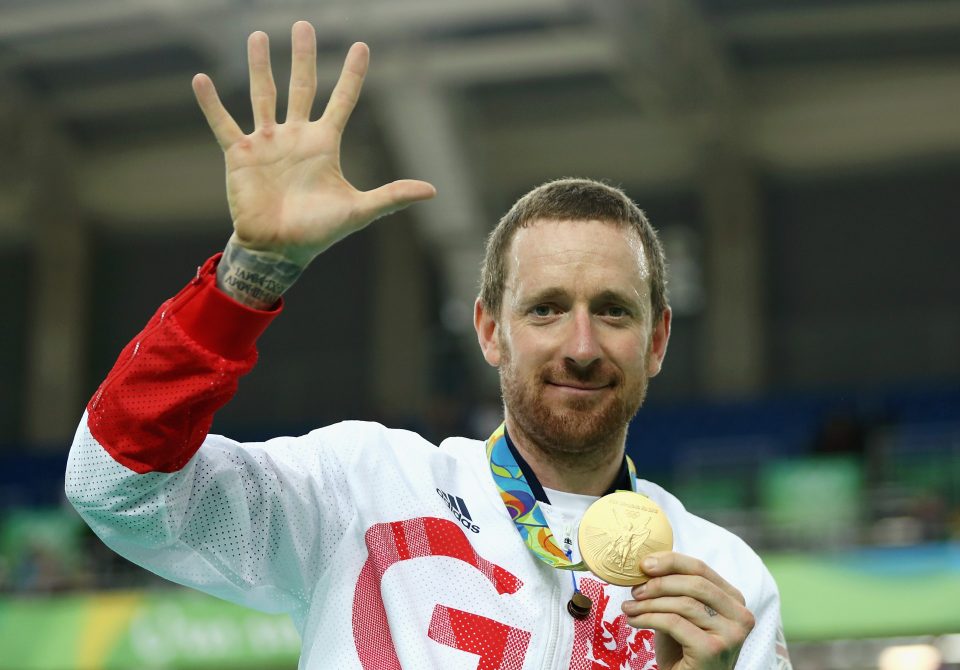  Sir Bradley Wiggins celebrates his fifth Olympic gold medal after beating Australia