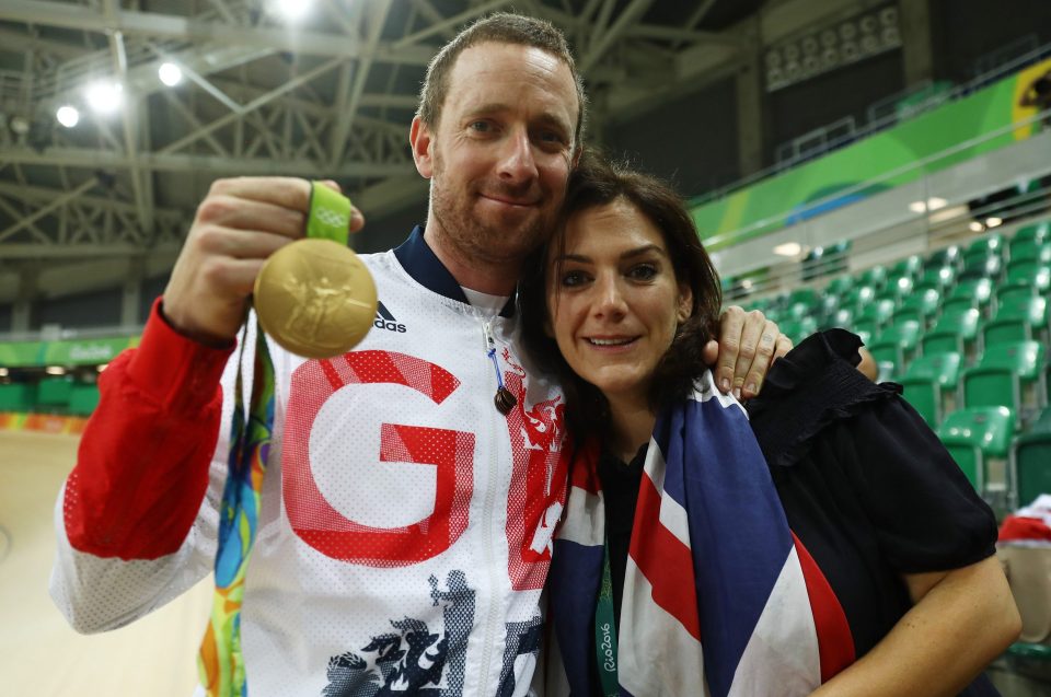  Wiggins with his gong and wife Catharine at what will surely be his last Olympics