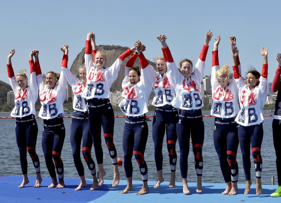  Jumping for joy . . . women's eight celebrate silver