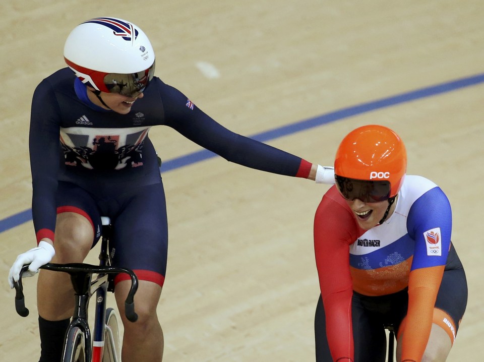  James congratulates Dutch race winner Elis Ligtlee on her gold