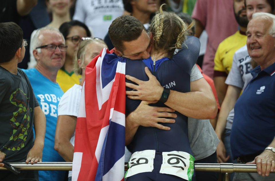  Becky James embraces boyfriend George North after winning Olympic silver