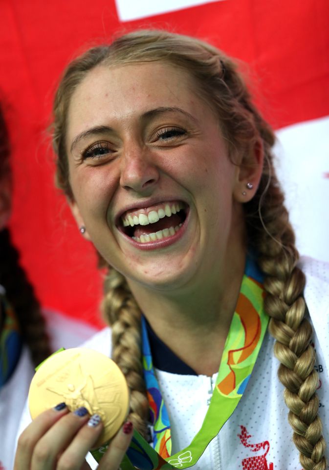  Trott grins from ear to ear after become the first British women to win three Olympic golds