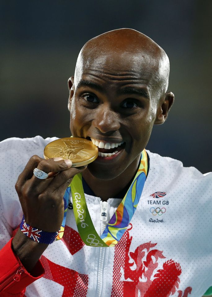  Mo sweat ... Farah cruised to gold medal victory in the Men's 10,000m final