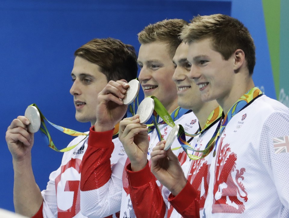  Not fishy . . . (left to right) Team GB's Chris Walker-Hebborn, Adam Peaty, James Guy and Duncan Scott