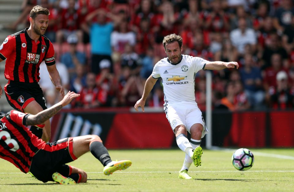 Juan Mata got the game's first goal after an error from Bournemouth's Simon Francis