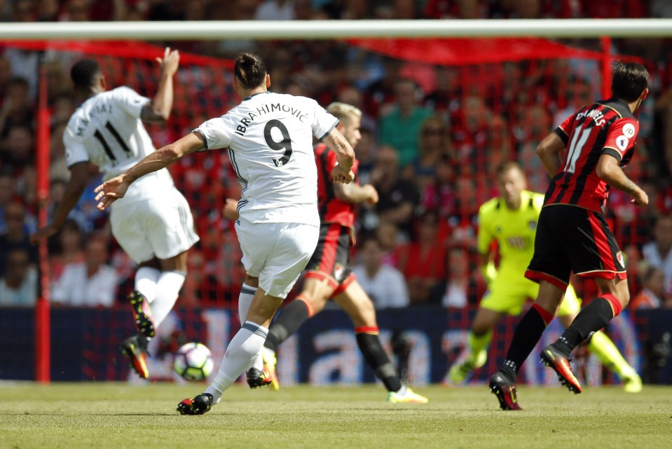 Zlatan Ibrahimovic rifles home Man United's third of the game, his first in the Prem