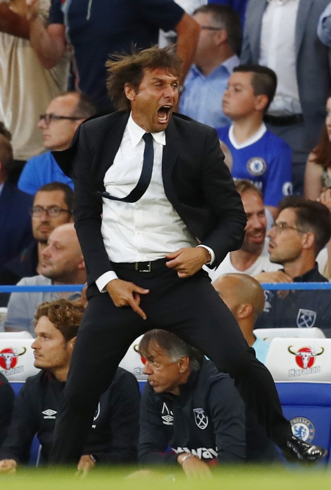  Antonio Conte goes nuts on the touchline after reacting to a decision from the referee