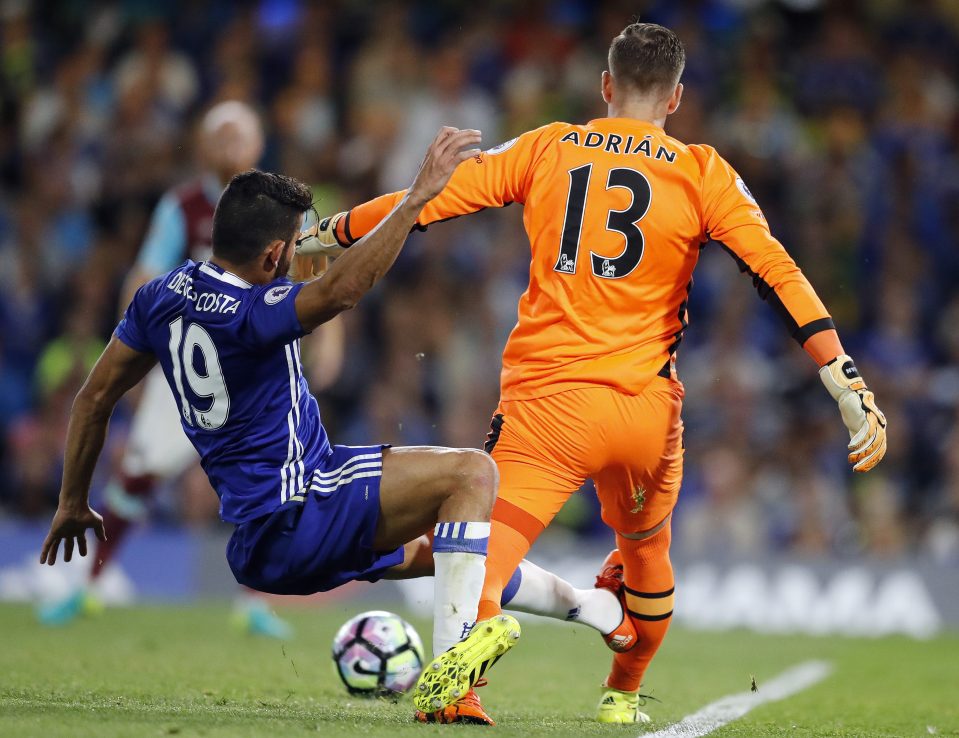  Costa escaped a second booking despite a reckless lunge on keeper Adrian in the opening game of this season