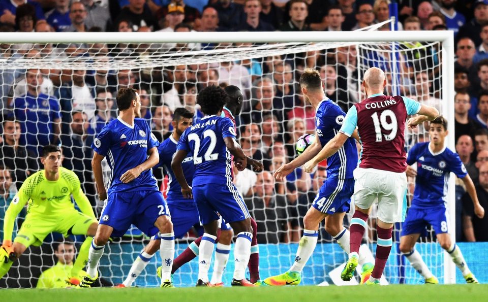  James Collins scored a stunning volley through a wall of Blue shirts