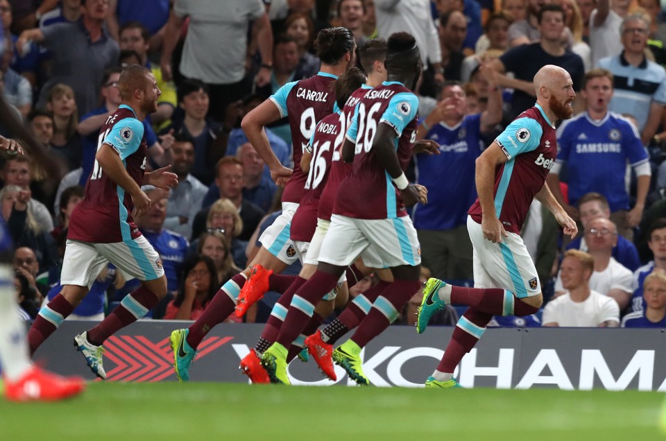  West Ham celebrate after pulling level with London rivals