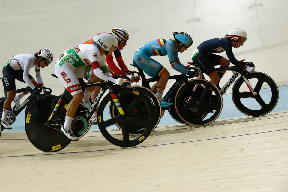  The Brit in action in the elimination race on day one of the Omnium