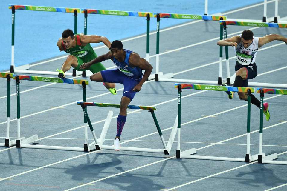  Andy Pozzi (right) failed to make the 110m hurdles final