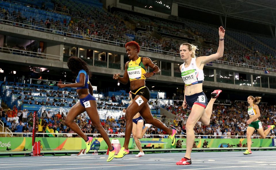  Britain's Eilidh Doyle (right) had better luck as she reached the 400m hurdles final