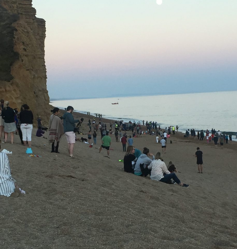  The beach was full with people when the rocks fell and a kayaker paddling out to sea was the first to spot the landslip