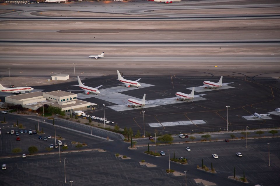  The mysterious jets are lined up beside a private terminal at the McCarran International Airport near Las Vegas