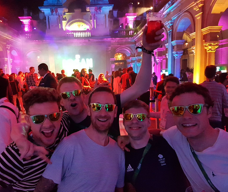  Sir Bradley and his teammates party in their gold sunnies