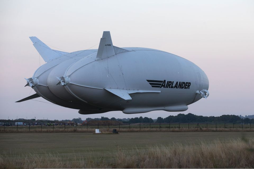  The giant Airlander 10, measuring 302ft long, comes into land at Cardington Airfield near Bedford