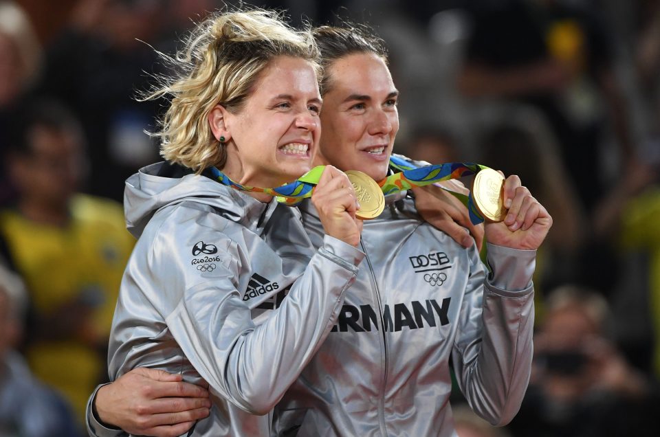  Ludwig and Walkenhorst celebrate with their gold medals