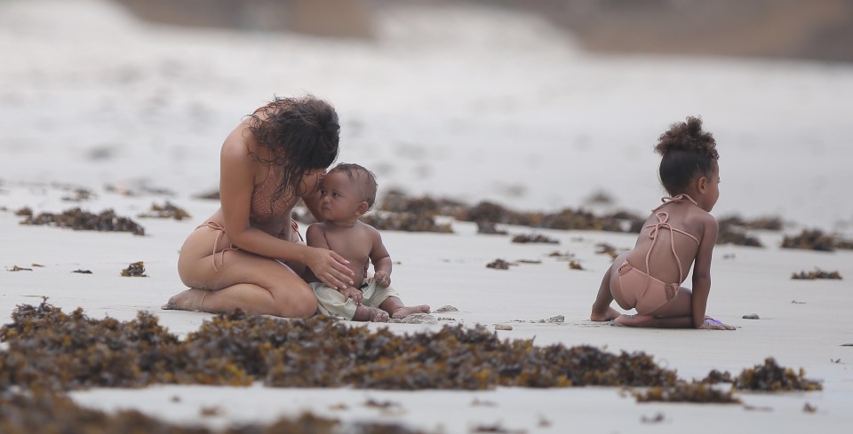 Kim Kardashian enjoyed her summer vacation with baby Saint and North West as they all play in the sand together at at Casa Aramara in Punta Mita Mexico