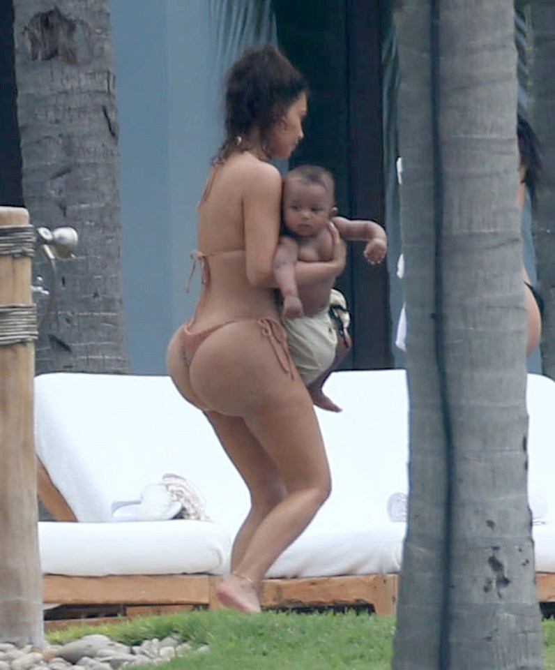 Kim left little to the imagination in her flesh-coloured bikini