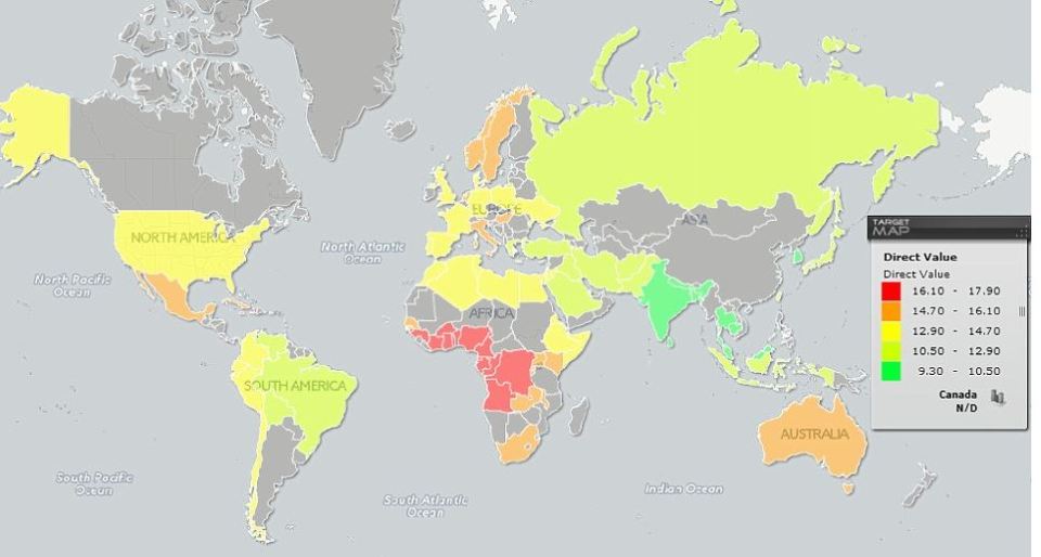  The UK is coloured in yellow, which means they're in the middle of standings