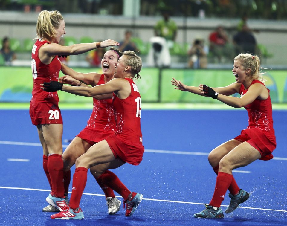  Hollie Webb revels in hitting the shootout winner to give Britain victory