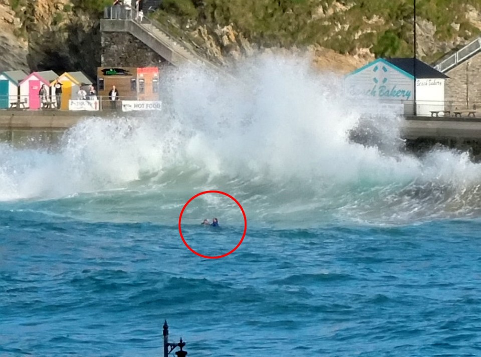  The family, circled, got into trouble off Fistral Beach on the north west coast of Cornwall