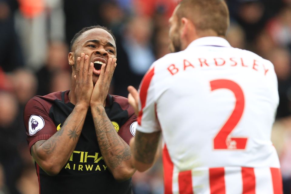  Sterling couldn't believe it as he was booked for what looked a soft foul