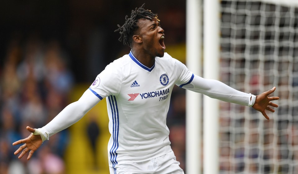  Michy Batshuayi celebrates after netting his first goal for Chelsea