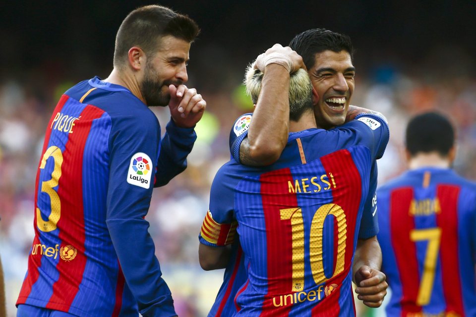  Brilliant Luis Suarez and Lionel Messi hug after running the show at the Nou Camp