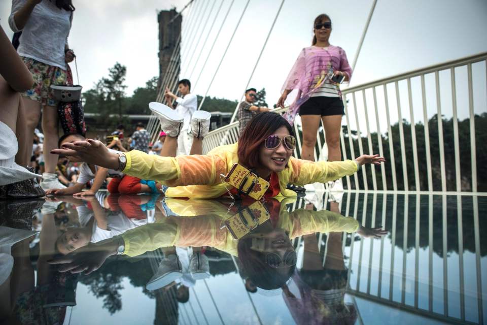  Visitors were quick to test their nerve on the bridge