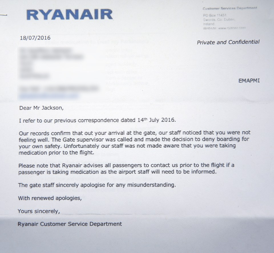  Ryanair wrote to Geoff to apologise for the incident at East Midlands Airport