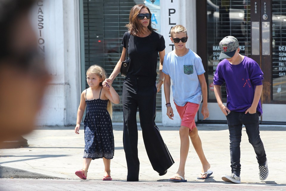  The designer and her four children strolled along after eating at American diner style restaurant The Golden State