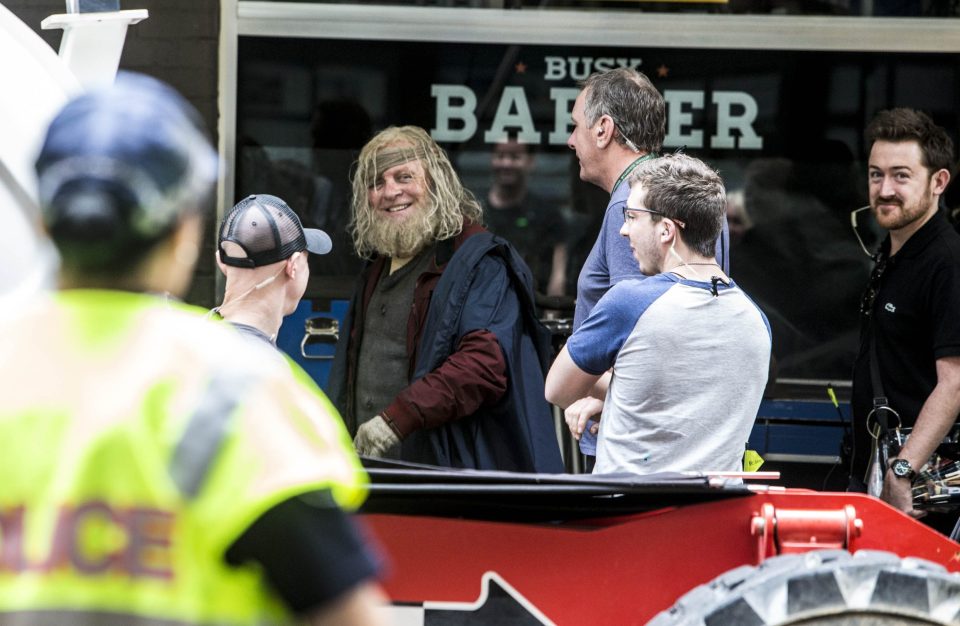  The actor was sporting tramp-like gloves and scraggly hair on set