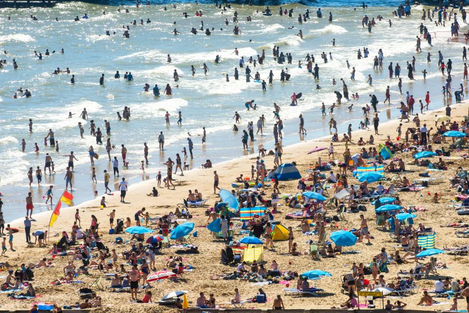  Bournemouth beach was packed as temperatures soared across the south of England