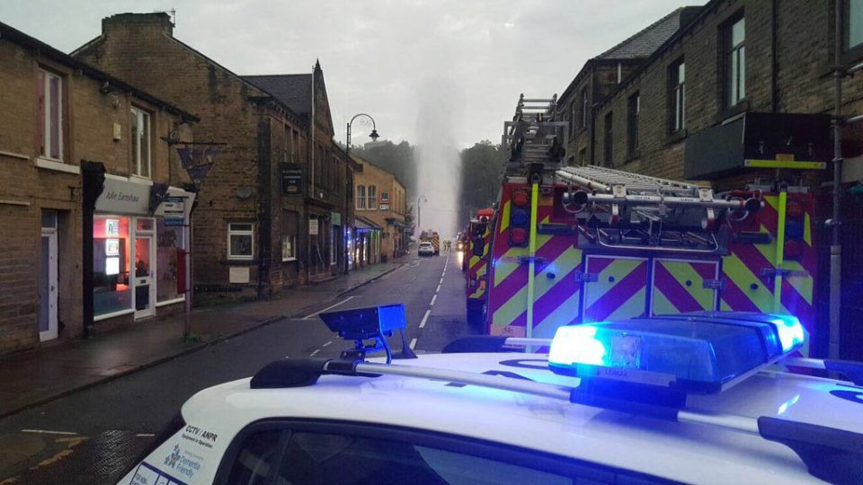  Fire crews watched as the plume of water flew into the sky